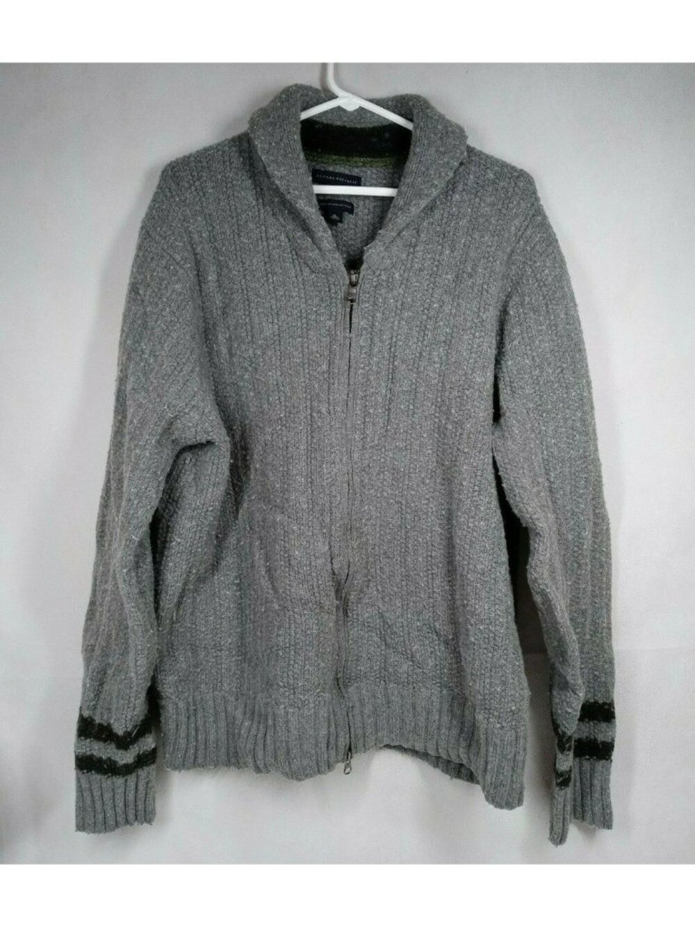 Vintage Banana Republic Men's Gray Full Zip Sweater Size XL 80% Merino Wool